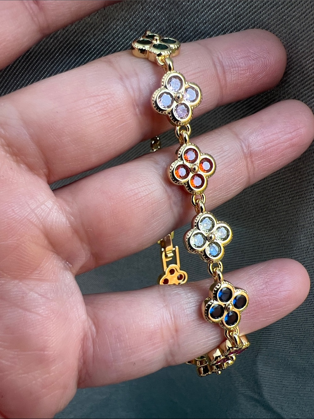 Gold-Tone Multicolor Clover Link Bracelet - Women Jewelry
